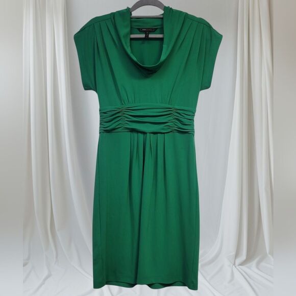BcbgMaxAzria Green Pleated Sheath Dress with Cowl Neck, Small - Picture 1 of 6